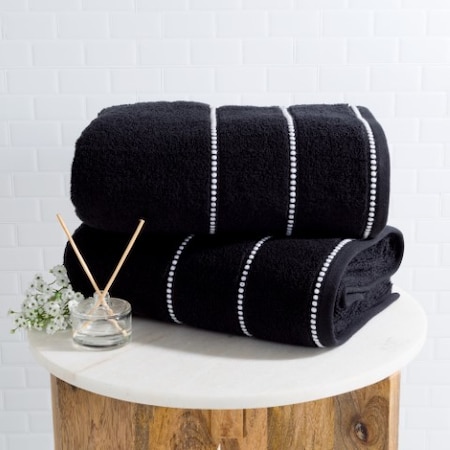 Hastings Home 2-piece Luxury Cotton Towel Set, Bath Sheet Made from 100% Zero Twist Cotton, (Black/White) 179637EKH
